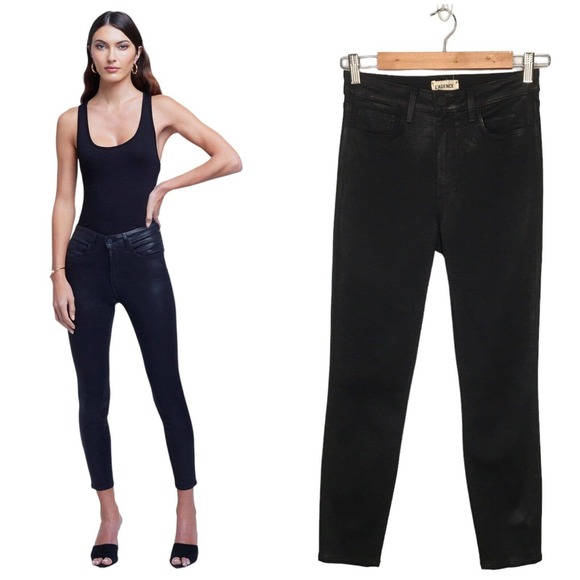 L'AGENCE Denim - New L’Agence Margot High Rise Coated Skinny Jean Black 26